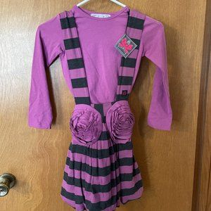NWT Kid Cuteture Shirt and Skirt Set Boutique Made In USA Size 6 Purple Gray